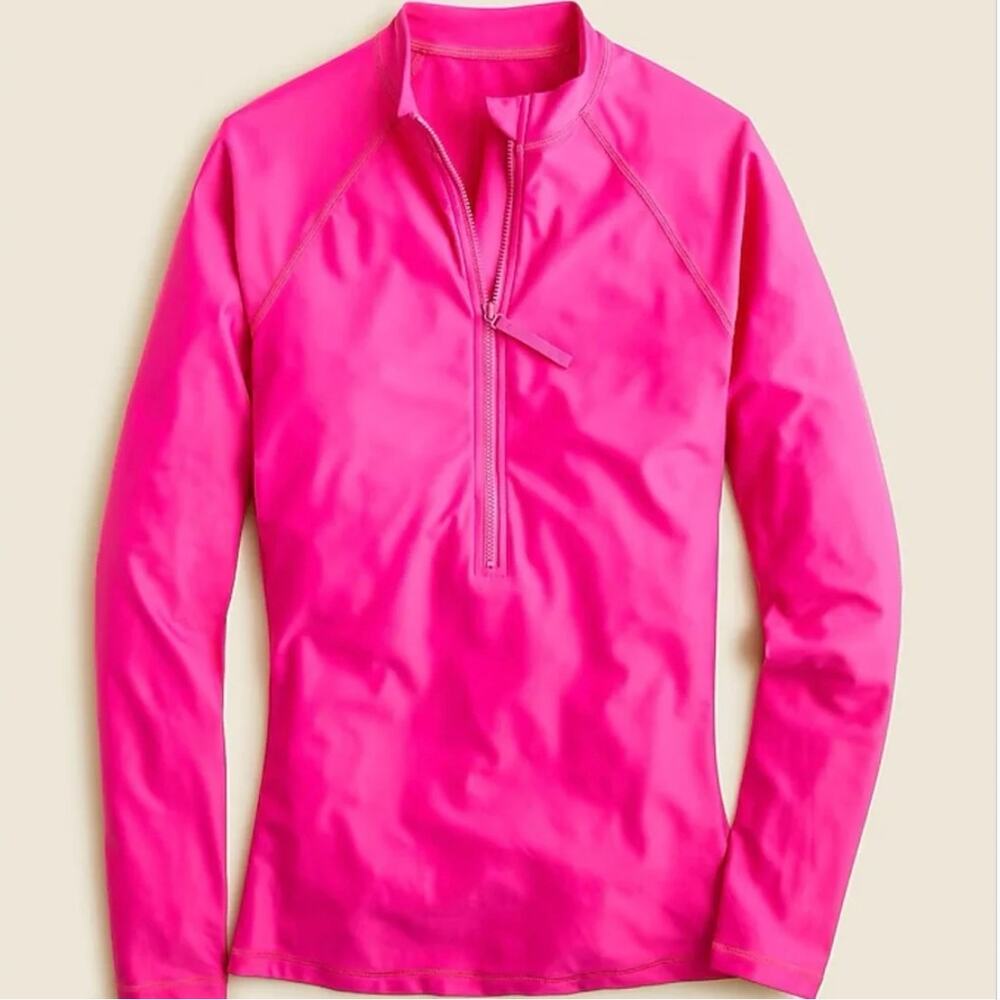 J. Crew Active Long Sleeve Rash Guard SMALL NEW Quarter Zip Fuchsia Pink Swim